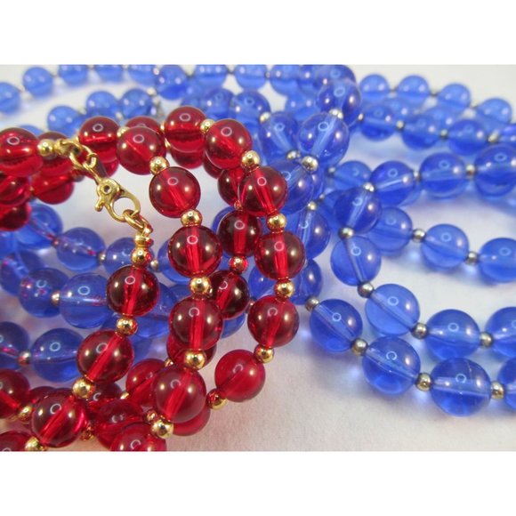 Vintage Monet Red and Blue Plastic Bead Necklaces Set of 3 - Picture 5 of 11